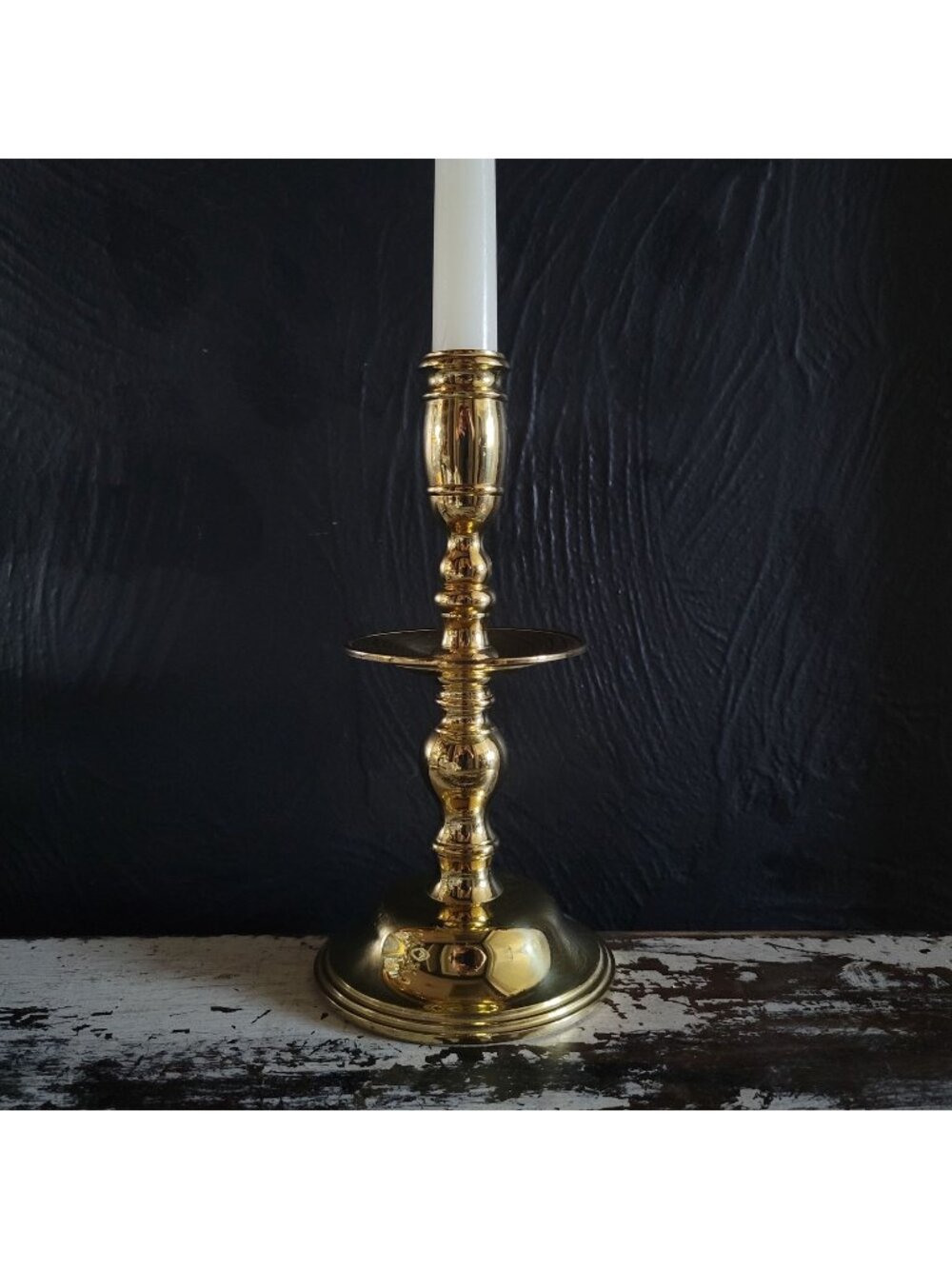 Vtg Baldwin Solid Brass Candlestick w/ Midway Drip Tray 17th-C Heemskerk Design